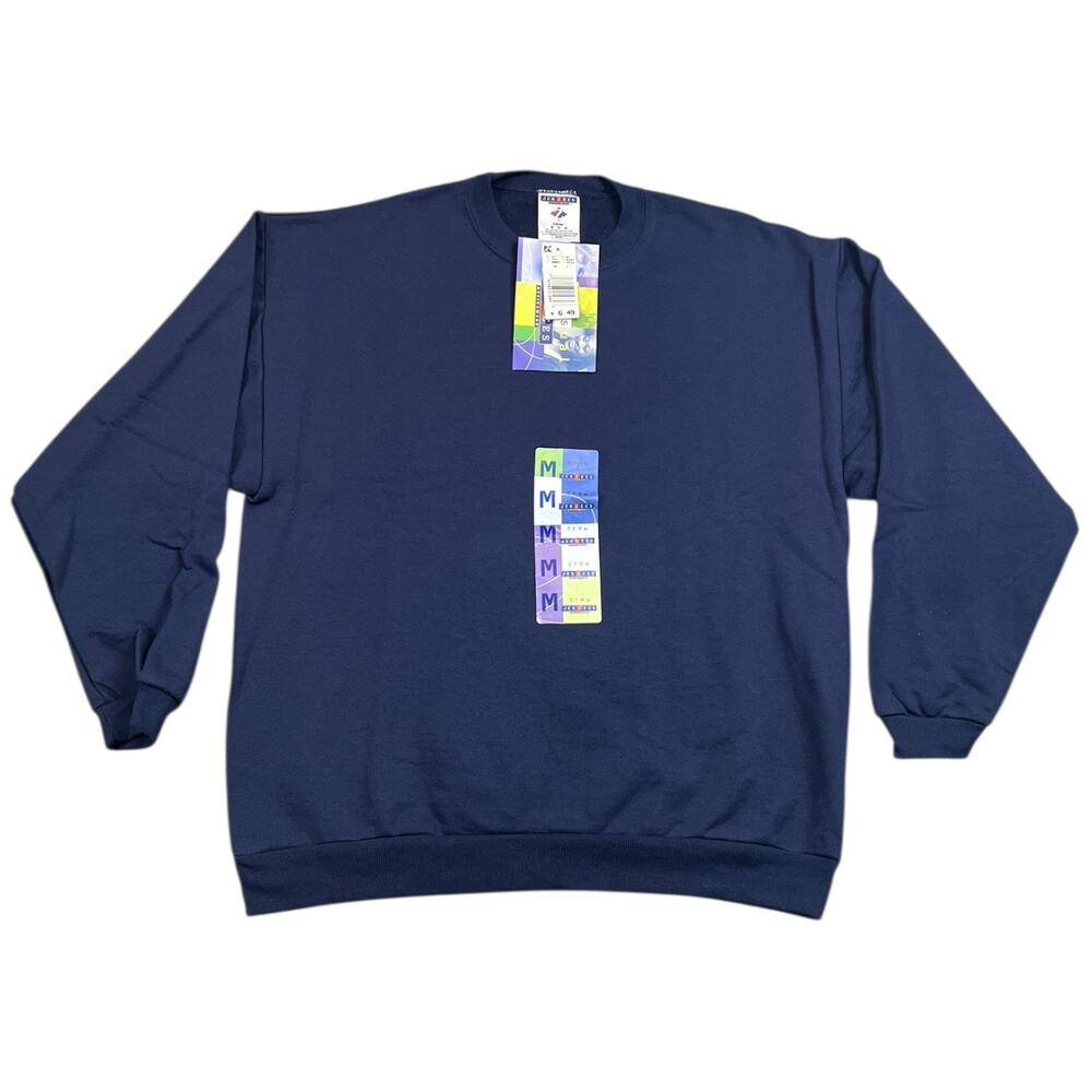 NWT Y2K Jerzees Crewneck Sweatshirt Navy Blue Classic Pullover Normcore - M
